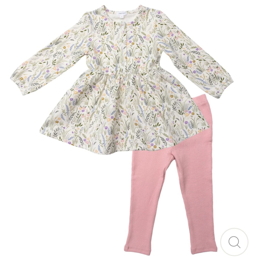 ORGANIC COTTON FRENCH TERRY DROP WAIST DRESS WITH RIB LEGGING - RIVERBANK FLORAL